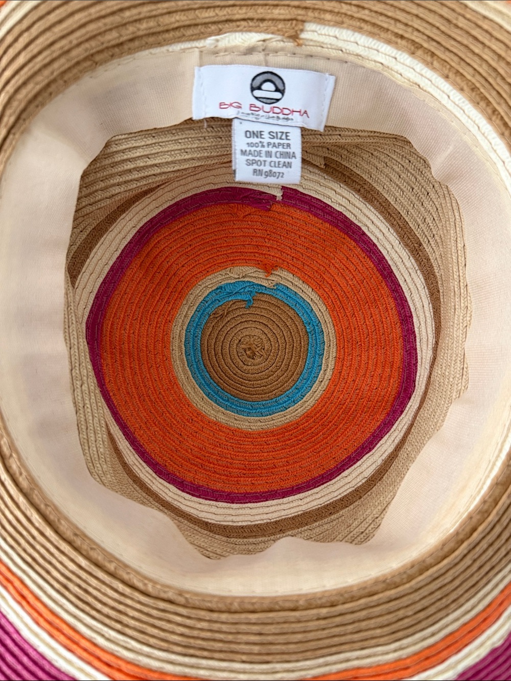 Big Buddah Multicolor Striped Straw Sun Hat - Turquoise, Pink & Orange - Picture 3 of 3